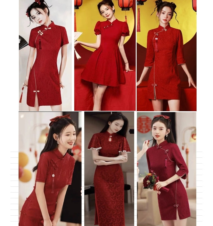 치파오 원피스 미니 레드 차이나 전통 웨딩 드레스 셀프촬영의상  JIKTEM BW5052807