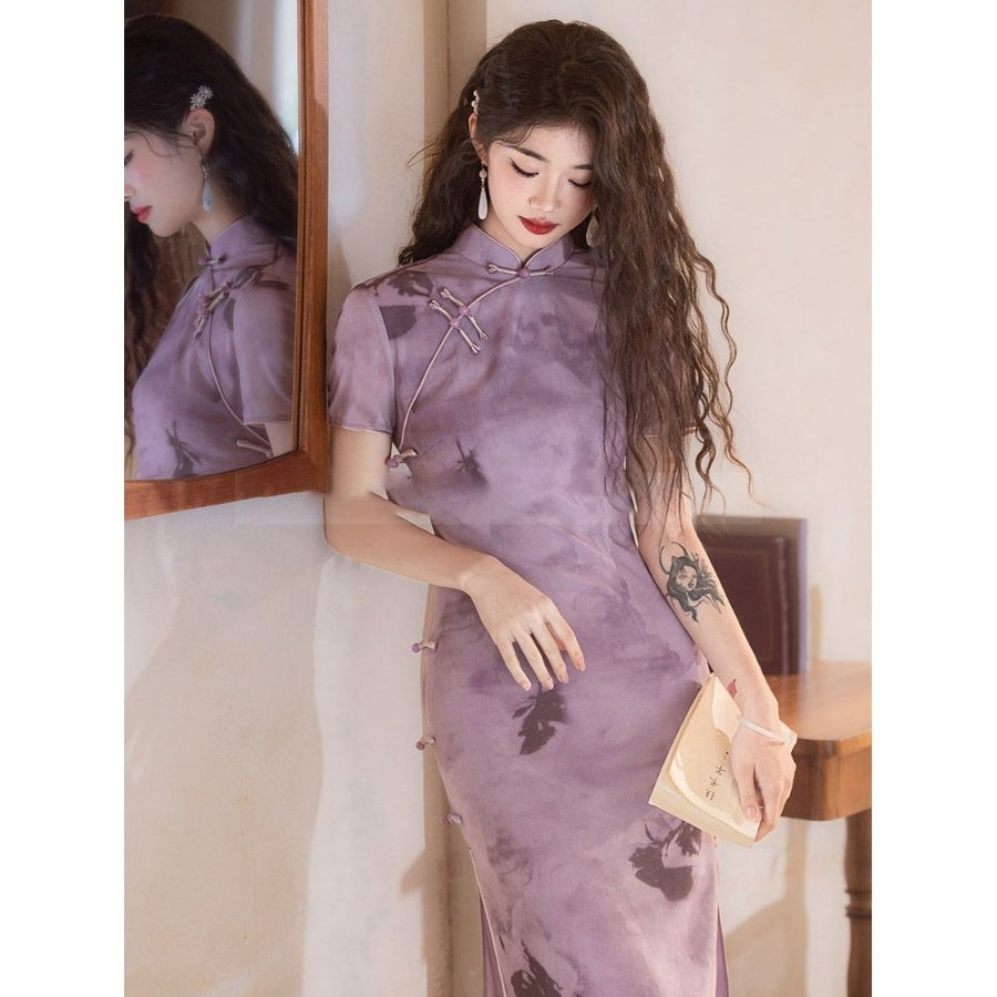 치파오 반팔 차이나 홍콩 드레스 슬림핏 셀프웨딩의상 롱원피스  JIKTEM BW5052824