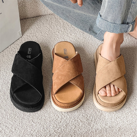 X 샌들 남여 키높이 통굽 슬리퍼 스웨이드 JIKTEM BW5060522