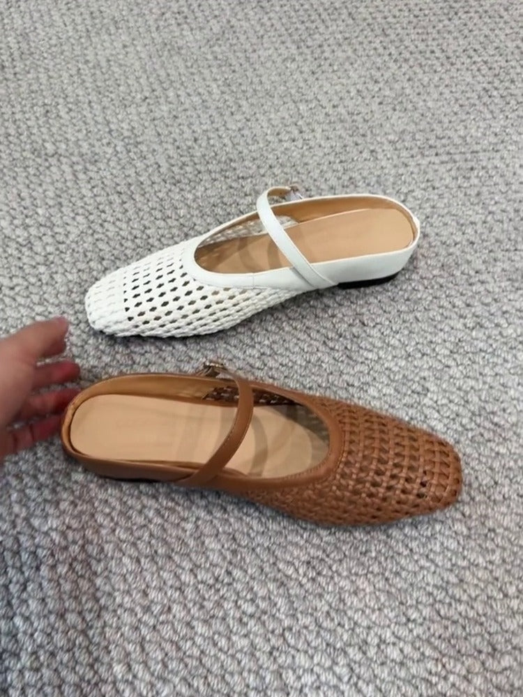 뮬 블로퍼 5cm 발편한 앞막힘 구멍 샌들 편직 복고풍 JIKTEM WW5062618