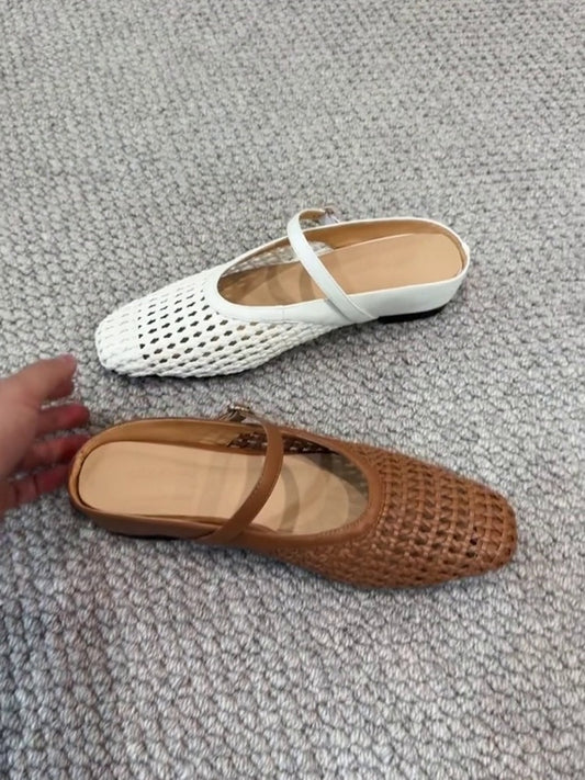 뮬 블로퍼 5cm 발편한 앞막힘 구멍 샌들 편직 복고풍 JIKTEM WW5062618