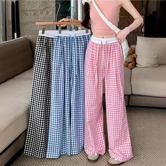 1+1 체크 팬츠 와이드 통바지 여름 시원 고무줄 일자바지 JIKTEM BW5062904