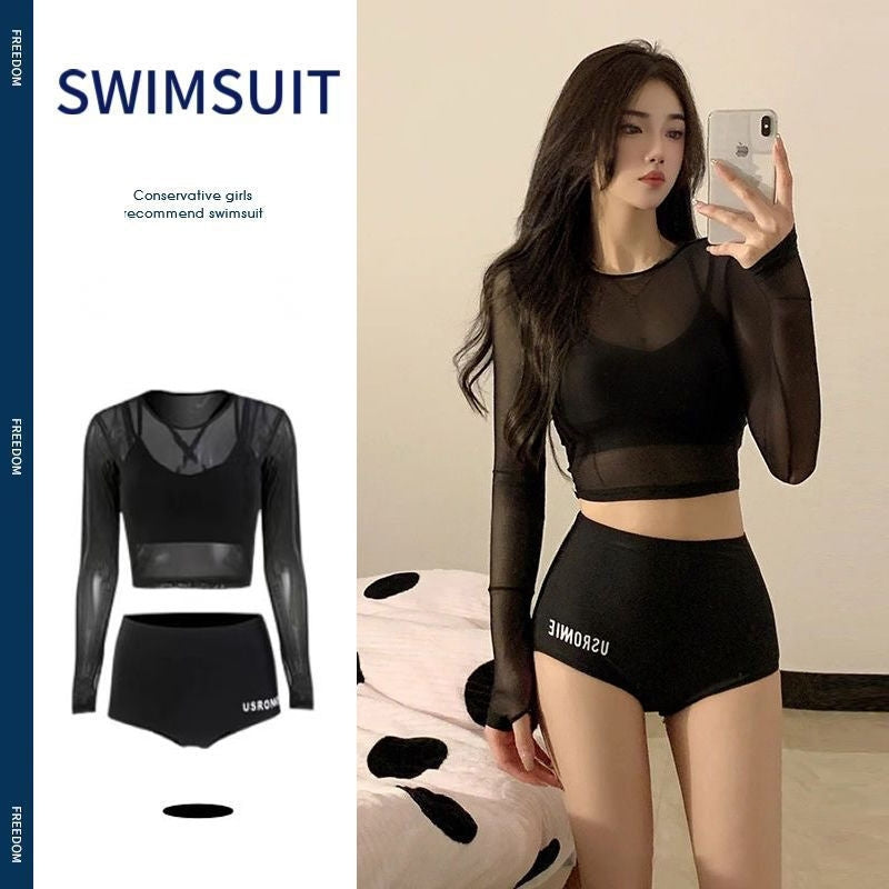 비키니 여성 수영복 쓰리피스 하이웨스트 비치웨어 긴팔티 JIKTEM WW5072420