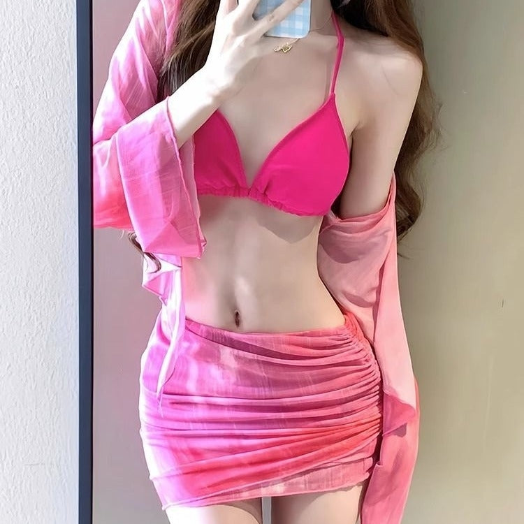 비키니 여성 수영복 4pcs 커버업 하이웨스트 비치웨어 끈 스트랩 JIKTEM WW5072412