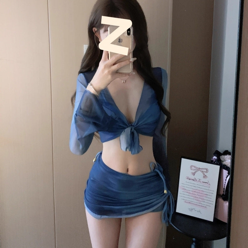 비키니 여성 수영복 4pcs 커버업 끈 스트랩 비치웨어 JIKTEM WW5072437