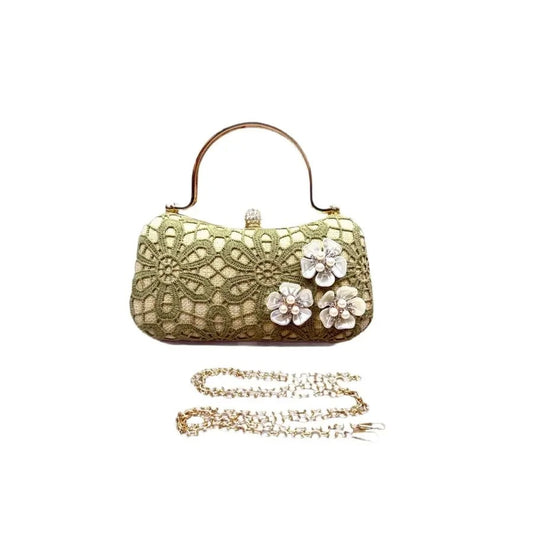 미니 핸드백 레이스 비즈 플라워 복고풍 손가방 메탈 체인 JIKTEM BW5080602