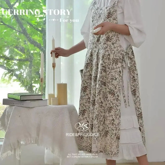 앞치마 원피스형 잔꽃무늬 순면 방수 앞치마 꽃집 어린이집 JIKTEM BW5081407