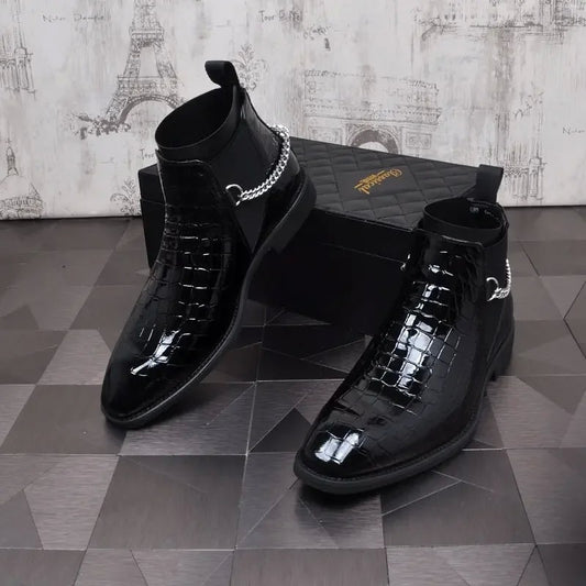 남자 첼시 부츠 발편한 워커화 악어 패턴 메탈 체인 멋쟁이 구두 JIKTEM BW5082105