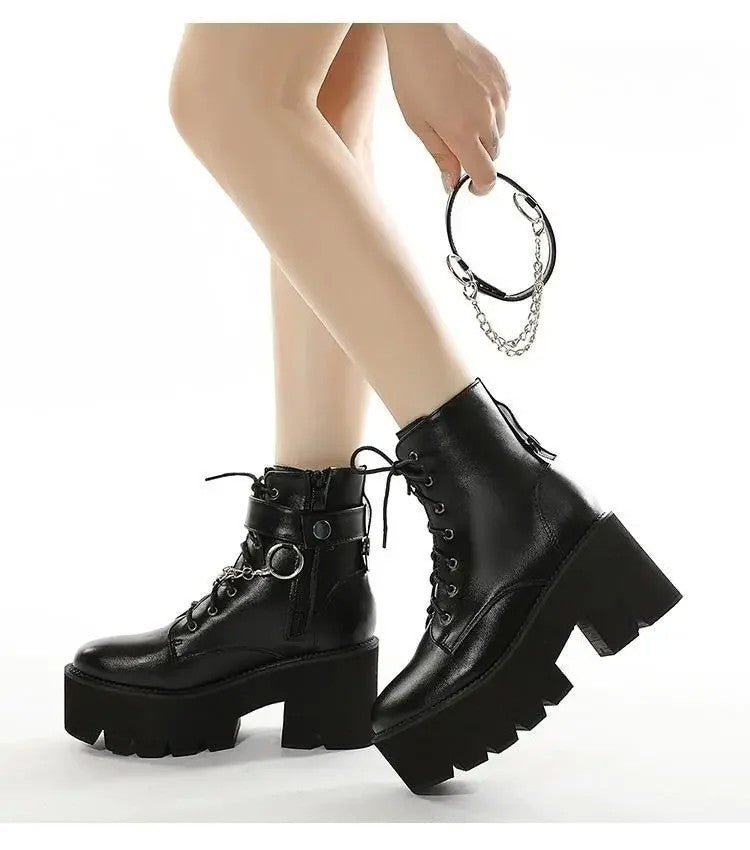 8CM 통굽 키높이 가보시 펌프스힐 워커화 라이더 숏부츠 JIKTEM WW5082509