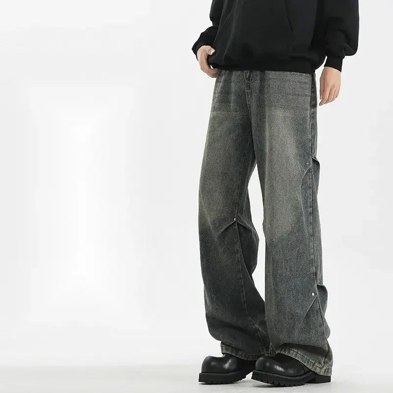 클린핏 와이드 팬츠 입체 주름 복고풍 청바지 데님팬츠 JIKTEM WW5083012