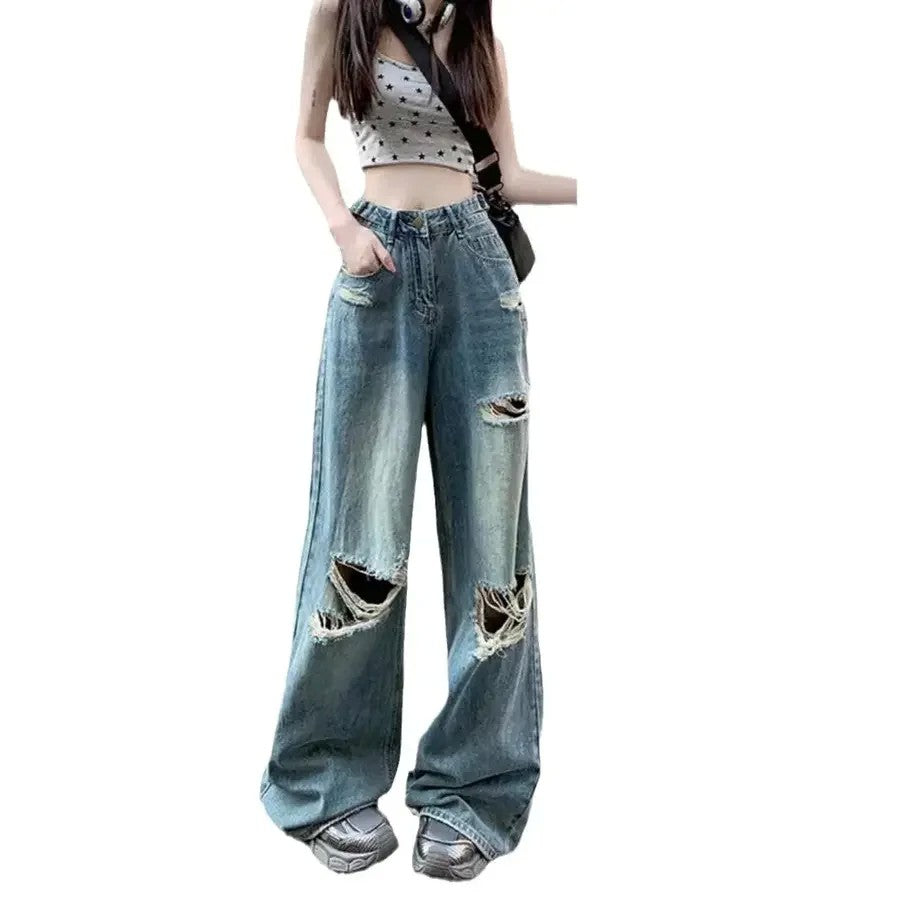 찢청 와이드 밴딩 빈티지 데님 팬츠 청바지 루즈핏 하이웨스트 JIKTEM WW5083030