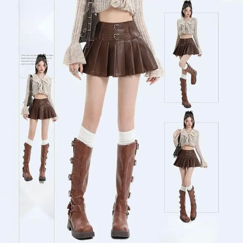 레더 스커트 미니 슬림 pu 주름치마 댄스복 A라인 JIKTEM WW5091608
