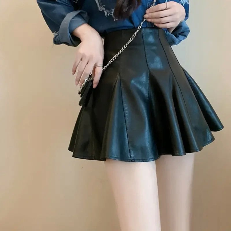 레더 스커트 pu 치마 하이웨스트 A라인  미니 슬림 JIKTEM WW5091605