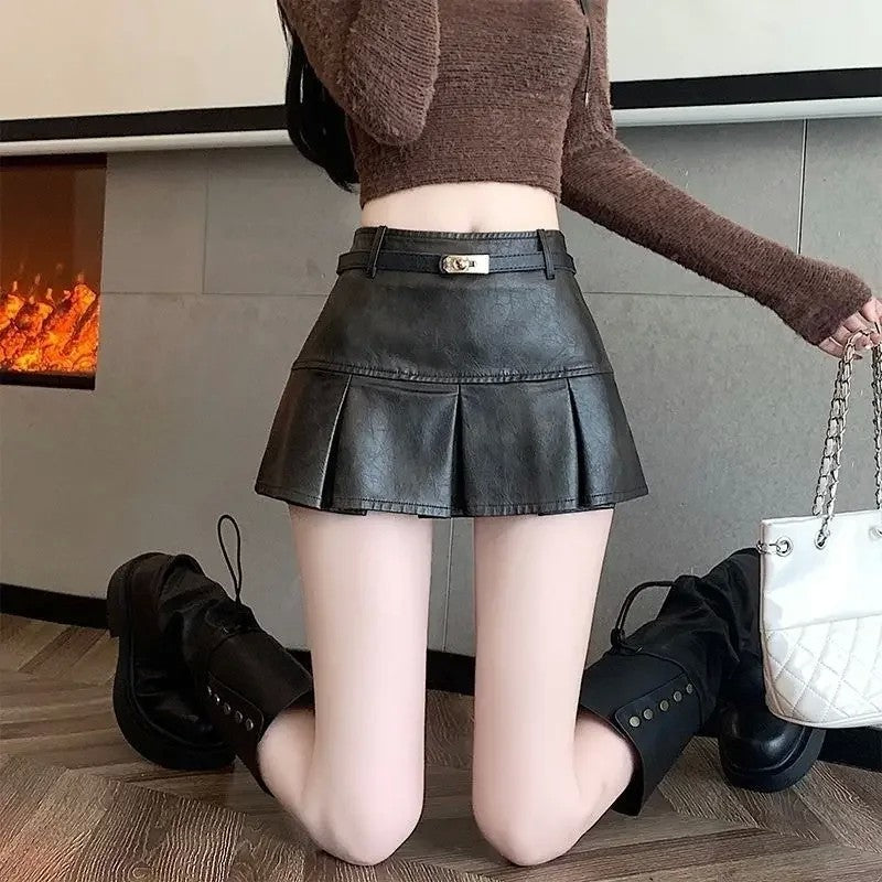 레더 스커트 pu 치마 플 미니 슬림 A라인 JIKTEM WW5091603