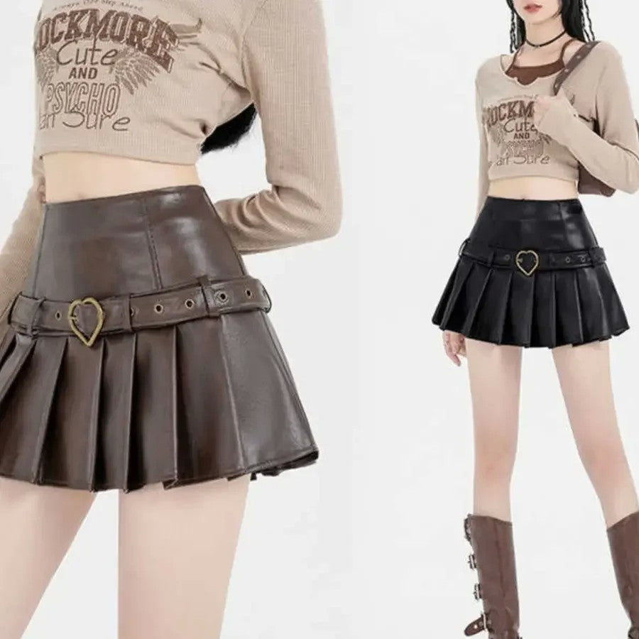 레더 스커트 pu 치마 미니 주름 플 댄스복 A라인 JIKTEM WW5091616