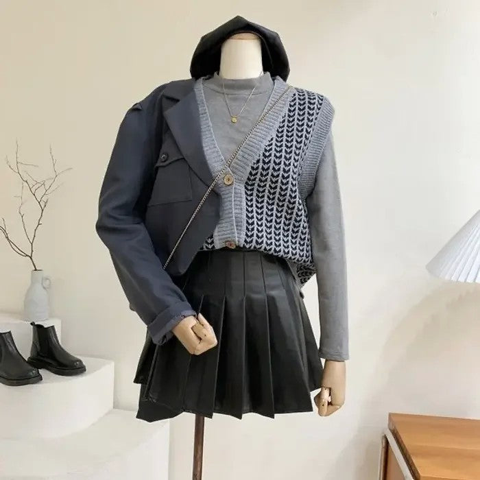 레더 스커트 pu 주름 치마  미니 핫걸 댄스복 JIKTEM WW5091611