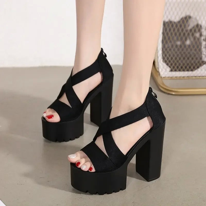 16cm 14cm 웨딩슈즈 통굽 키높이 플랫폼 가보시 펌프스 힐 샌들 JIKTEM BW5092308