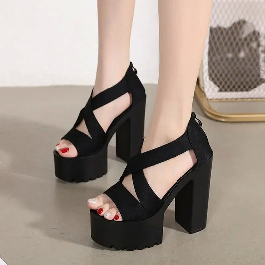 16cm 14cm 웨딩슈즈 통굽 키높이 플랫폼 가보시 펌프스 힐 샌들 JIKTEM BW5092308