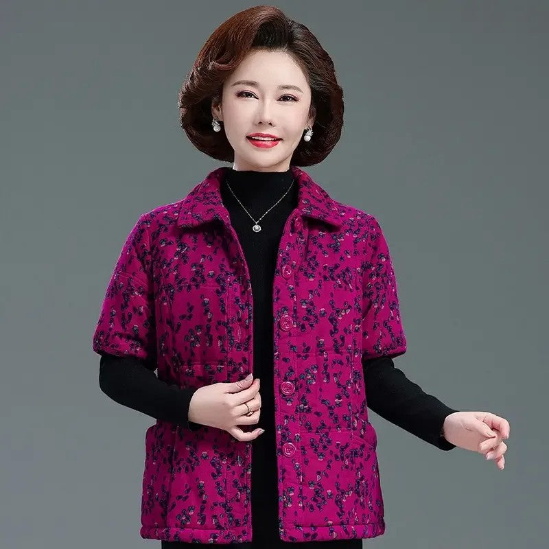 할머니조끼 어깨시림방지 플라워 골덴 자켓 방한 JIKTEM WW5111203