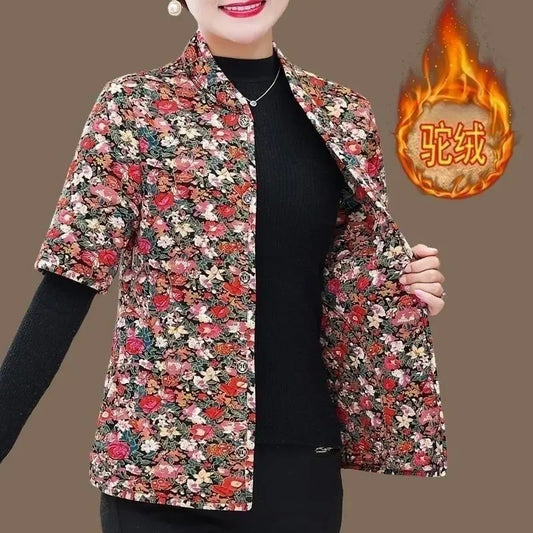 플라워 할머니조끼 누빔 복고풍 방한 반팔 패딩 빅사이즈 JIKTEM WW5111204