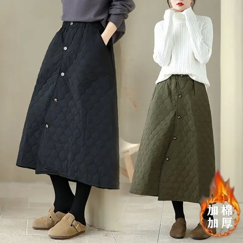 패딩 스커트 퀼팅 A라인 방한 롱치마 누빔 언발핏 JIKTEM BJ5111411