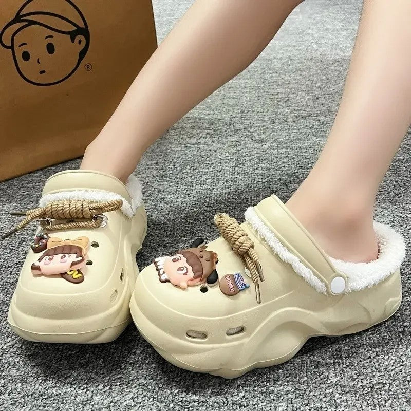 펀칭 털 슬리퍼 키높이 통굽 방한 샌들 사무실 실내화 JIKTEM WW5112207