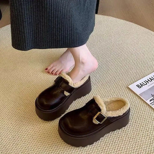 털 슬리퍼 7cm 키높이 뮬 샌들 방한 실내화 통굽 JIKTEM WW5112213