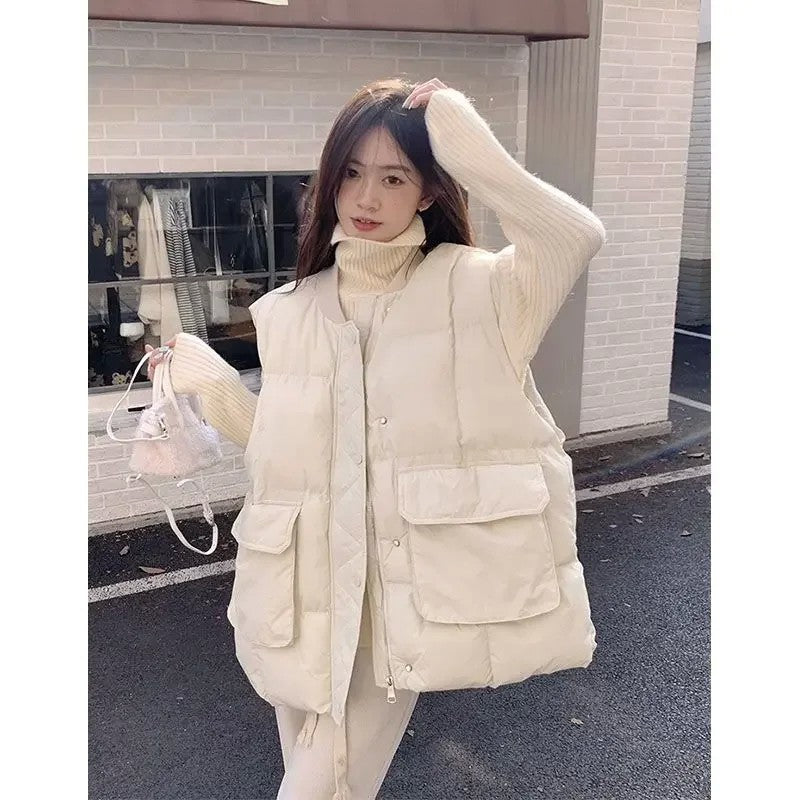 여성 패딩 조끼 4XL 루즈핏 캐주얼 카고 작업복 베스트 JIKTEM WW5112404