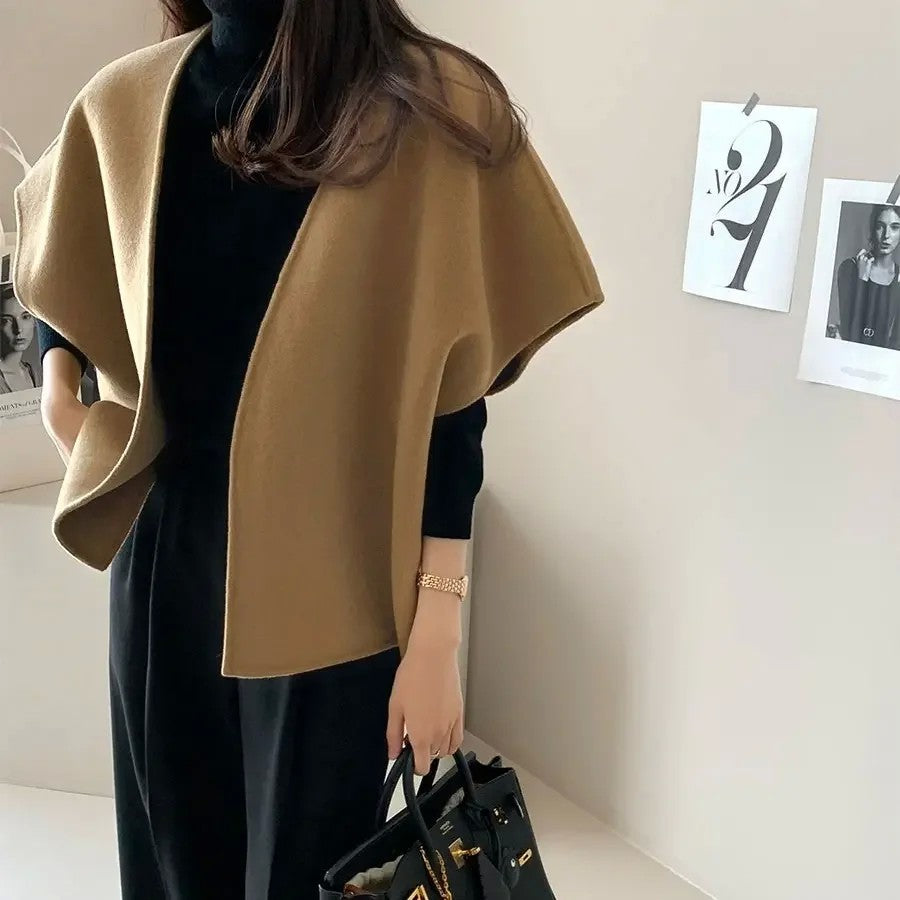 모직 조끼 루즈핏 반팔 조끼 케이프  망토 숄 가디건 판초 JIKTEM WW5112406