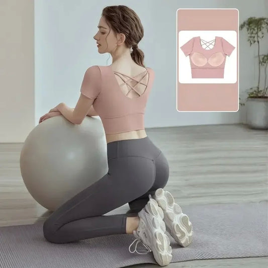 여성 요가복 세트 반팔 상의 트레이닝복 필라테스복 JIKTEM WW5120908