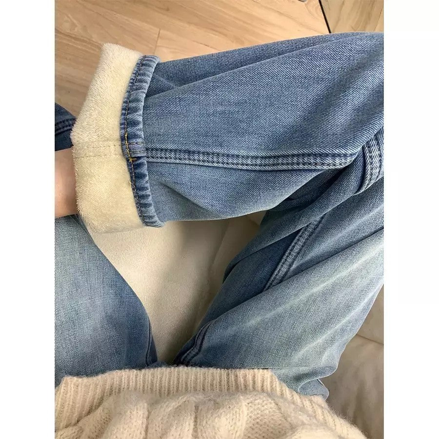 여성 기모 청바지 겨울 데님 팬츠 하이웨스트 JIKTEM BJ5122316
