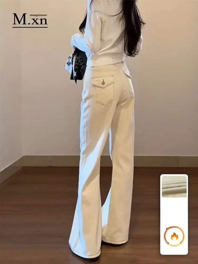 기모청바지 아이보리 겨울 데님팬츠 나팔바지 JIKTEM BJ5122312