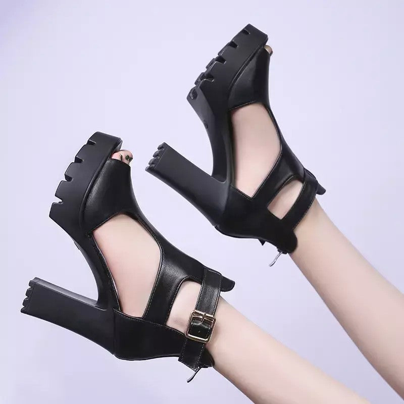 11cm 키높이 펌프스 가보시 통굽 샌들 오픈토 플랫폼 JIKTEM 6C1206