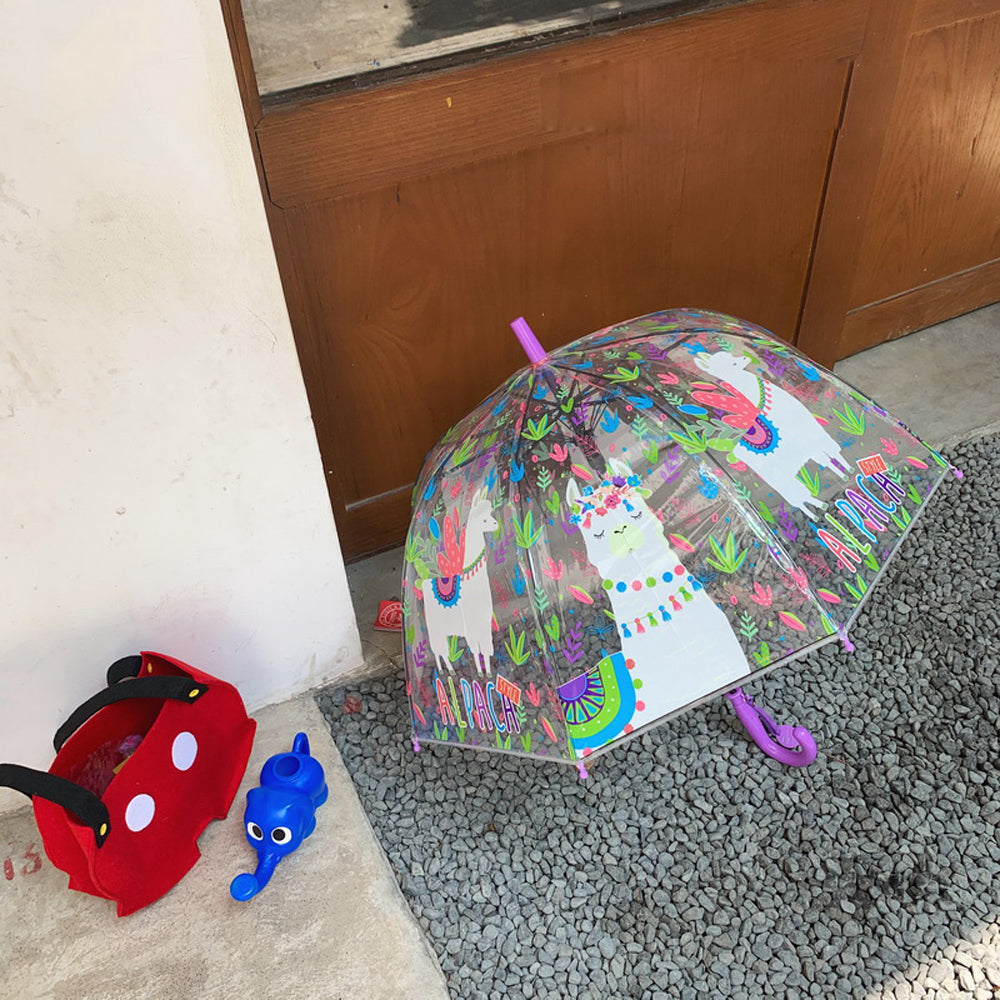 Q1022414 투명 수동 어린이 우산 시야확보 알파카 캐릭터 바람막이 우산