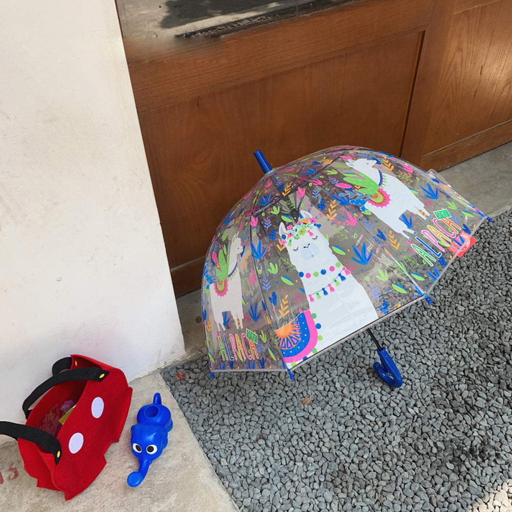 Q1022414 투명 수동 어린이 우산 시야확보 알파카 캐릭터 바람막이 우산