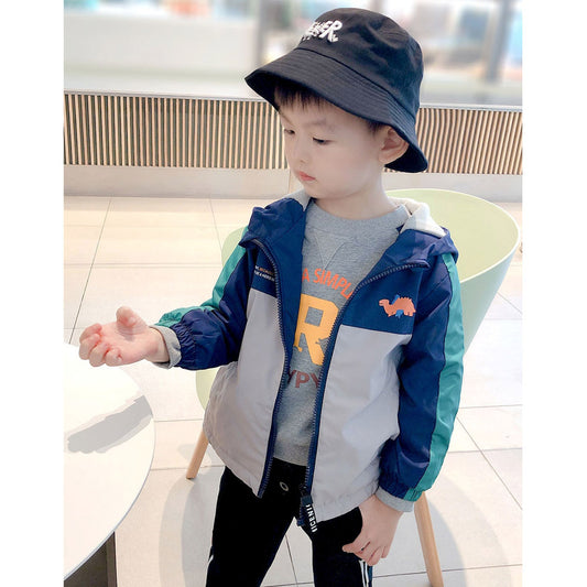 Q1032030 남아 후드 봄재킷 약기모 바람막이 아기공룡 배색 캐주얼 점퍼