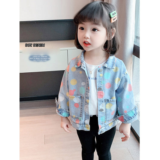 Q1032047 여아 상큼봄 데님 재킷 컬러 땡땡이 패션 코디룩 등원룩