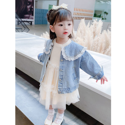 Q1032053 여아 청재킷 레이스넥 모던 간절기 캐주얼룩 코디룩