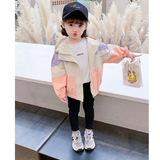 Q1040203 여아 바람막이 자켓 배색 후드 집업 봄 가을 아우터