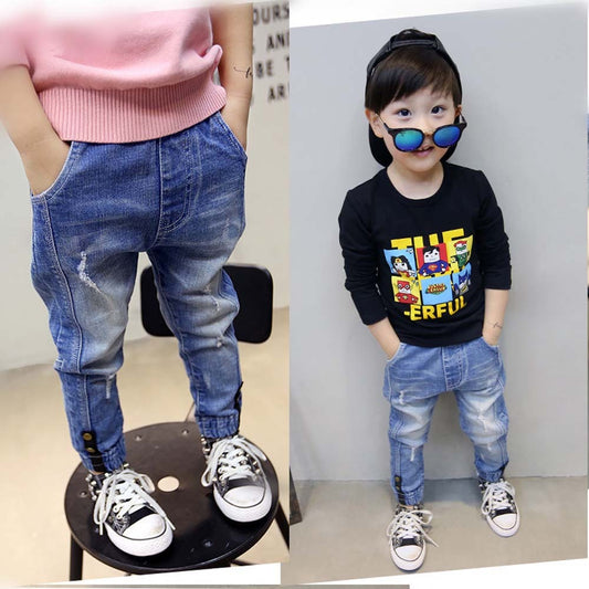 Q1042931 남아 청바지 개성만점 고무줄바지 조커팬츠 구제데님 등원룩 스쿨룩