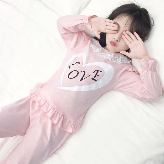 레이스넥 맨투맨 잠옷세트 러플장식 공주님 파자마 상하복  Q1091414