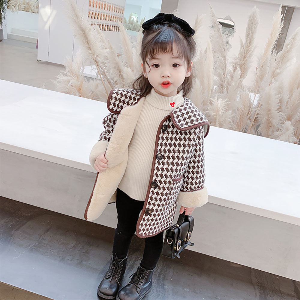 빅카라 모직 코트 두툼 기모안감 체크 패턴 여아 방한 데일리룩  Q1101502