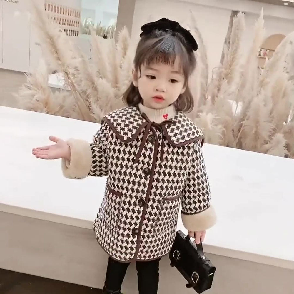 빅카라 모직 코트 두툼 기모안감 체크 패턴 여아 방한 데일리룩  Q1101502