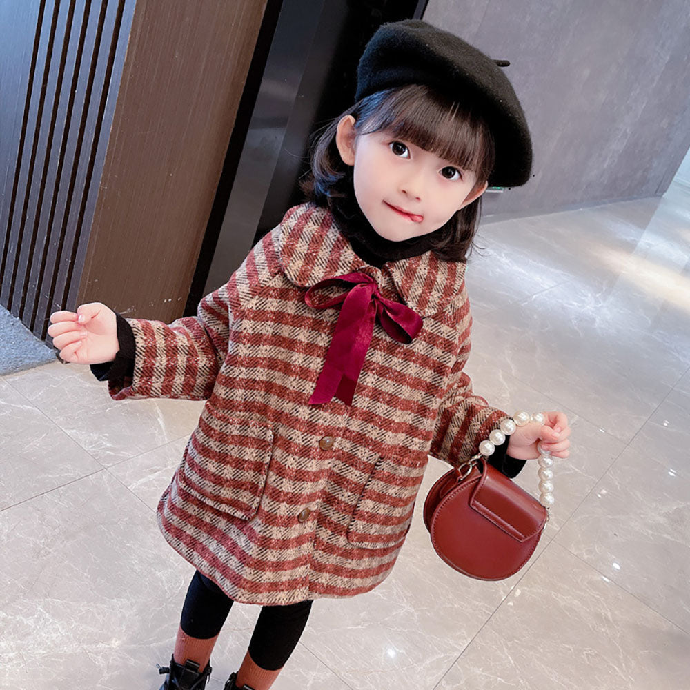 귀염 체크모직 코트 여아 둥근 카라넥 데일리 등원룩  Q1101505