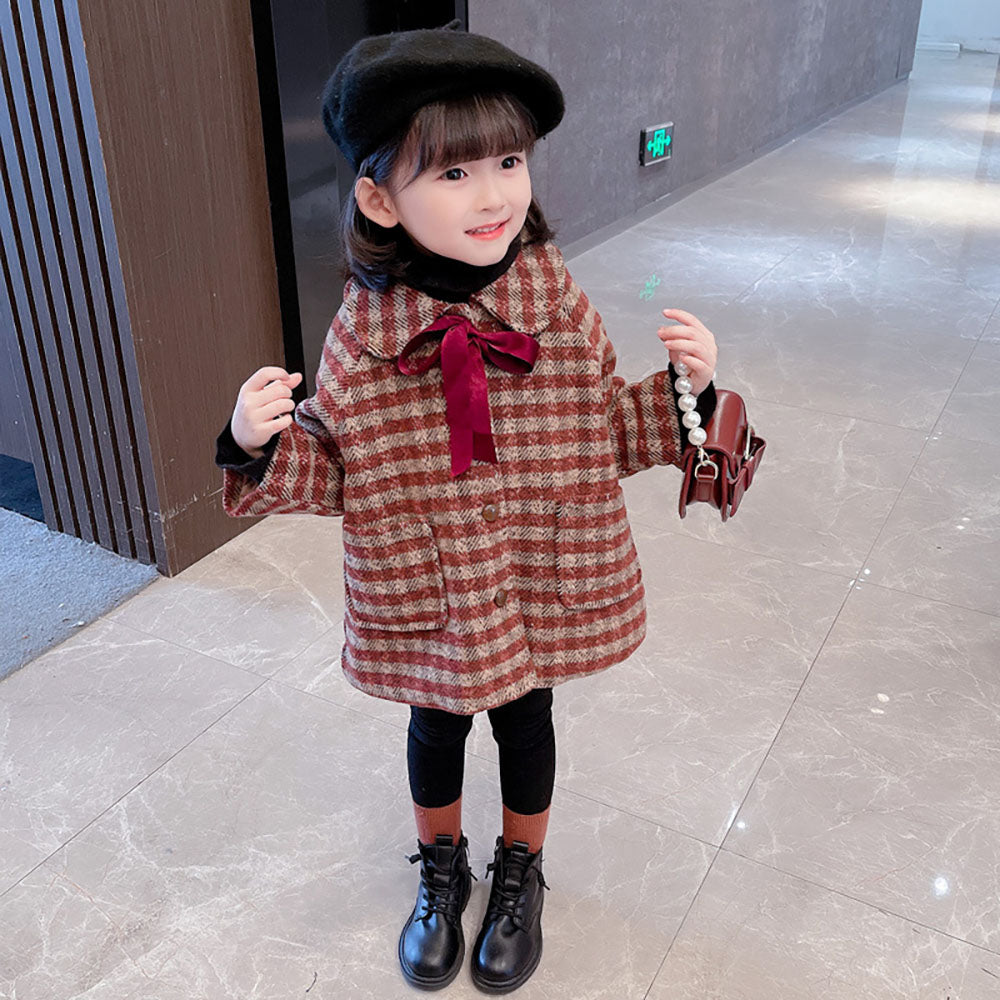 귀염 체크모직 코트 여아 둥근 카라넥 데일리 등원룩  Q1101505