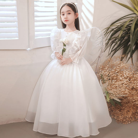 피아노콩쿨의상 프릴 긴팔화동드레스 화이트  Q1112007