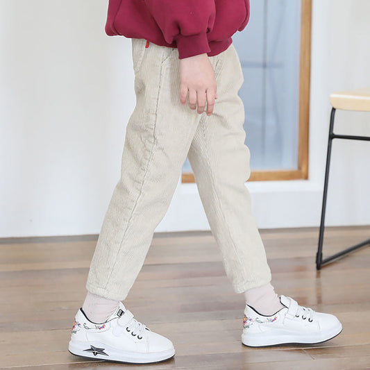 골덴 기모 팬츠 베이지 겨울 데일리 스쿨룩  Q1122816