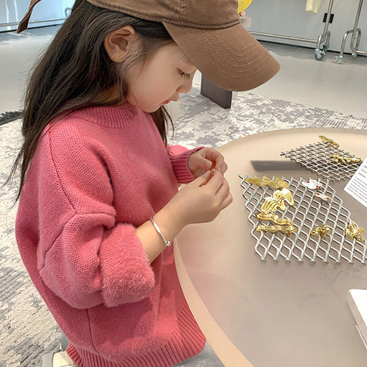 여아 클래식 니트 라운드넥 스웨터 베이지 핑크  Q1123112