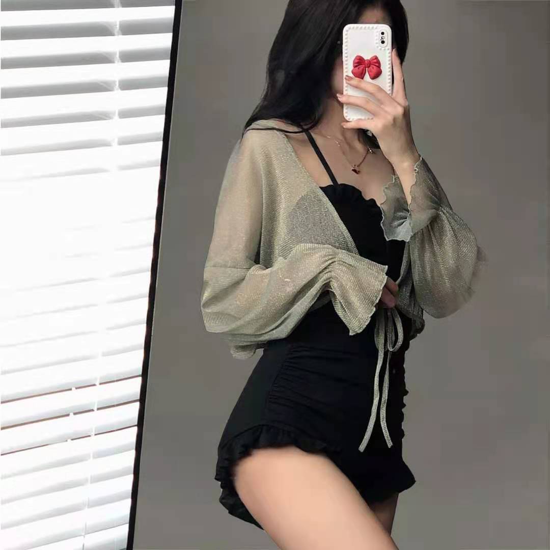 블랙  오프숄더스위브 수영장 비치 체형커버 치마 수영복  Q2060603