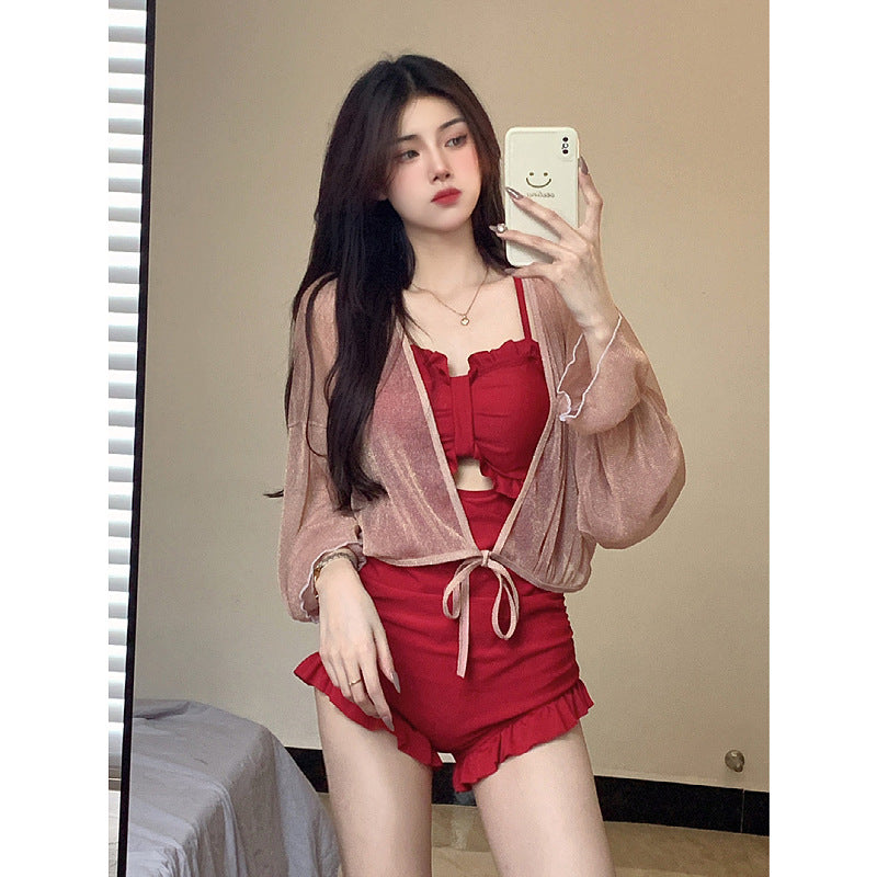 블랙  오프숄더스위브 수영장 비치 체형커버 치마 수영복  Q2060603